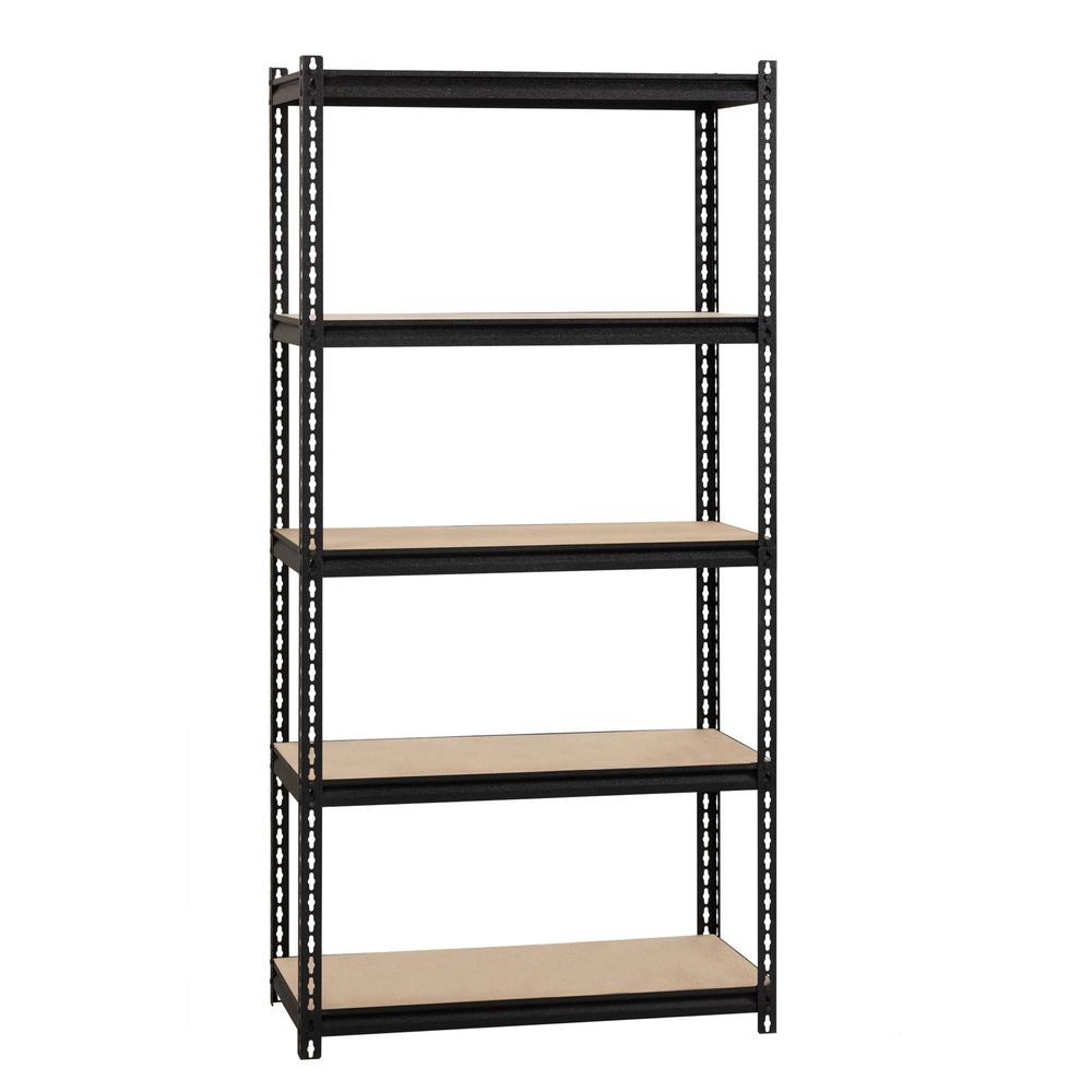 Lorell 2,300 lb Capacity Riveted Steel Shelving - 5 Shelf(ves) - 72" Height x 36" Width x 18" Depth - 30% Recycled - Black - Steel, Particleboard - 1 Each. Picture 5