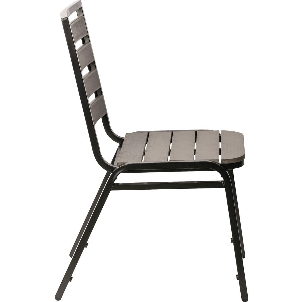 Lorell Charcoal Outdoor Chair - Charcoal Gray Faux Wood Seat - Charcoal Gray Faux Wood Back - Four-legged Base - 4 / Carton. Picture 6