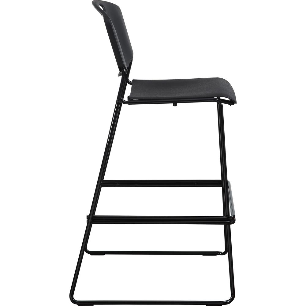 Lorell Heavy-duty Bistro Stack Chairs - Black Plastic Seat - Black Plastic Back - Black Steel Frame - 2 / Carton. Picture 4