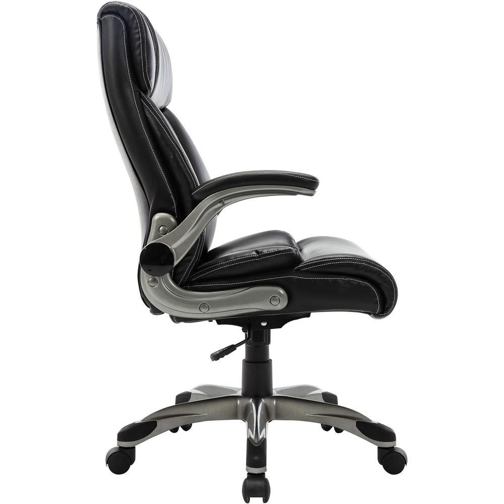 SOHO Flip Armrest High-back Leather Chair - Black Bonded Leather Seat - Black Bonded Leather Back - High Back - 5-star Base - Armrest - 1 Each. Picture 11