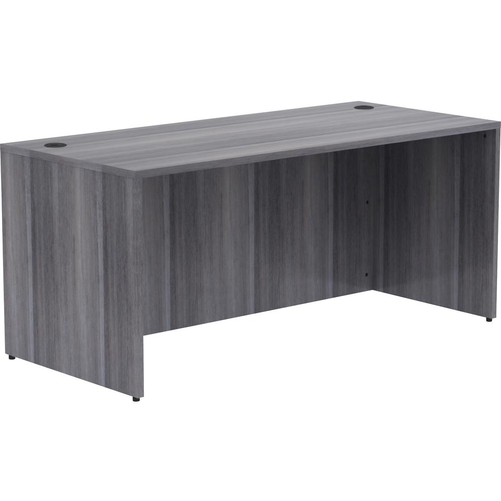 Lorell Essentials Series Rectangular Desk Shell - 66" x 30"29.5" , 1" Top - Laminate, Weathered Charcoal Table Top - Grommet. Picture 3