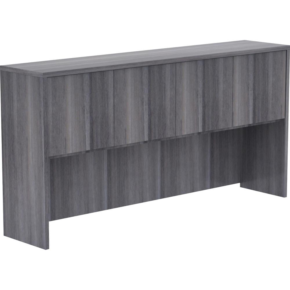 Lorell Weathered Charcoal Laminate Desking Hutch - 72" x 15" x 36" - Drawer(s)4 Door(s) - Material: Polyvinyl Chloride (PVC) Edge - Finish: Weathered Charcoal Surface, Laminate Surface. Picture 13