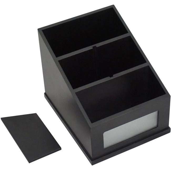 Victor Midnight Black Multi-Use Storage Caddy with Adjustable Compartment - 4 Compartment(s) - 6.50" - 4.9" Height x 4.6" Width%Desktop - Non-slip Feet - Black - Rubber, Frosted Glass, Wood - 1 Each. Picture 2