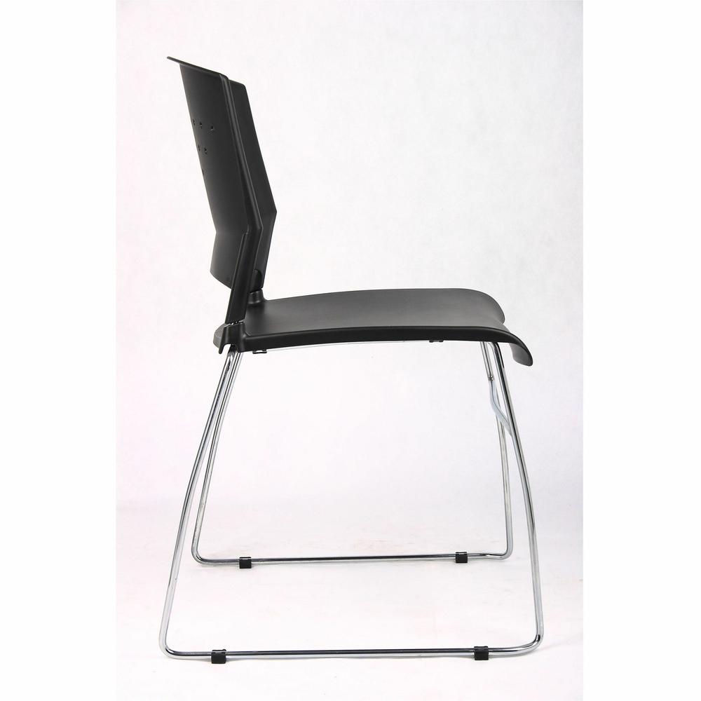 Boss Black Stack Chair With Chrome Frame, 1Pc Pack - Black Polypropylene Seat - Black Polypropylene Back - Chrome Frame - Sled Base - 1 Each. Picture 7