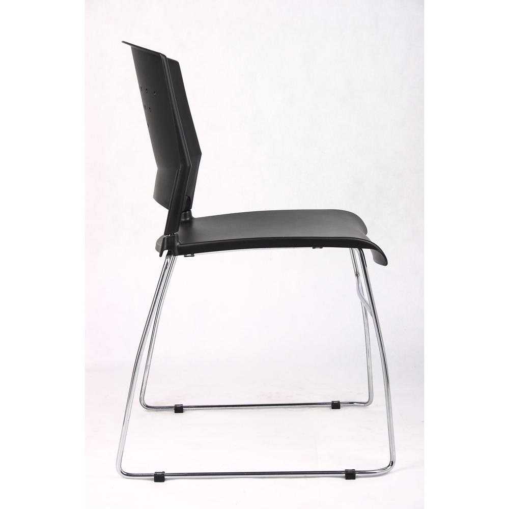 Boss Black Stack Chair With Chrome Frame 4 Pcs Pack - Black Polypropylene Seat - Black Polypropylene Back - Chrome Frame - Sled Base - 4 Pack. Picture 7