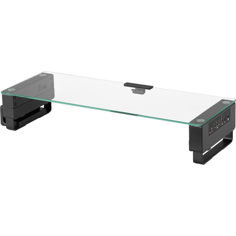 Lorell Single Shelf USB Glass Monitor Stand - 44 lb Load Capacity - 1 x Shelf(ves) - 3.7" Height x 24.1" Width x 8.3" Depth - Desktop - Glass - Black. Picture 5