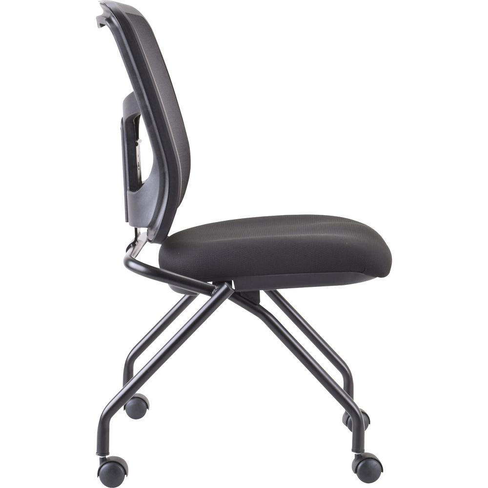 Lorell Nesting Chair - Black Fabric Seat - Mesh Back - Metal Frame - Rectangular Base - Black - 2 / Carton. Picture 4