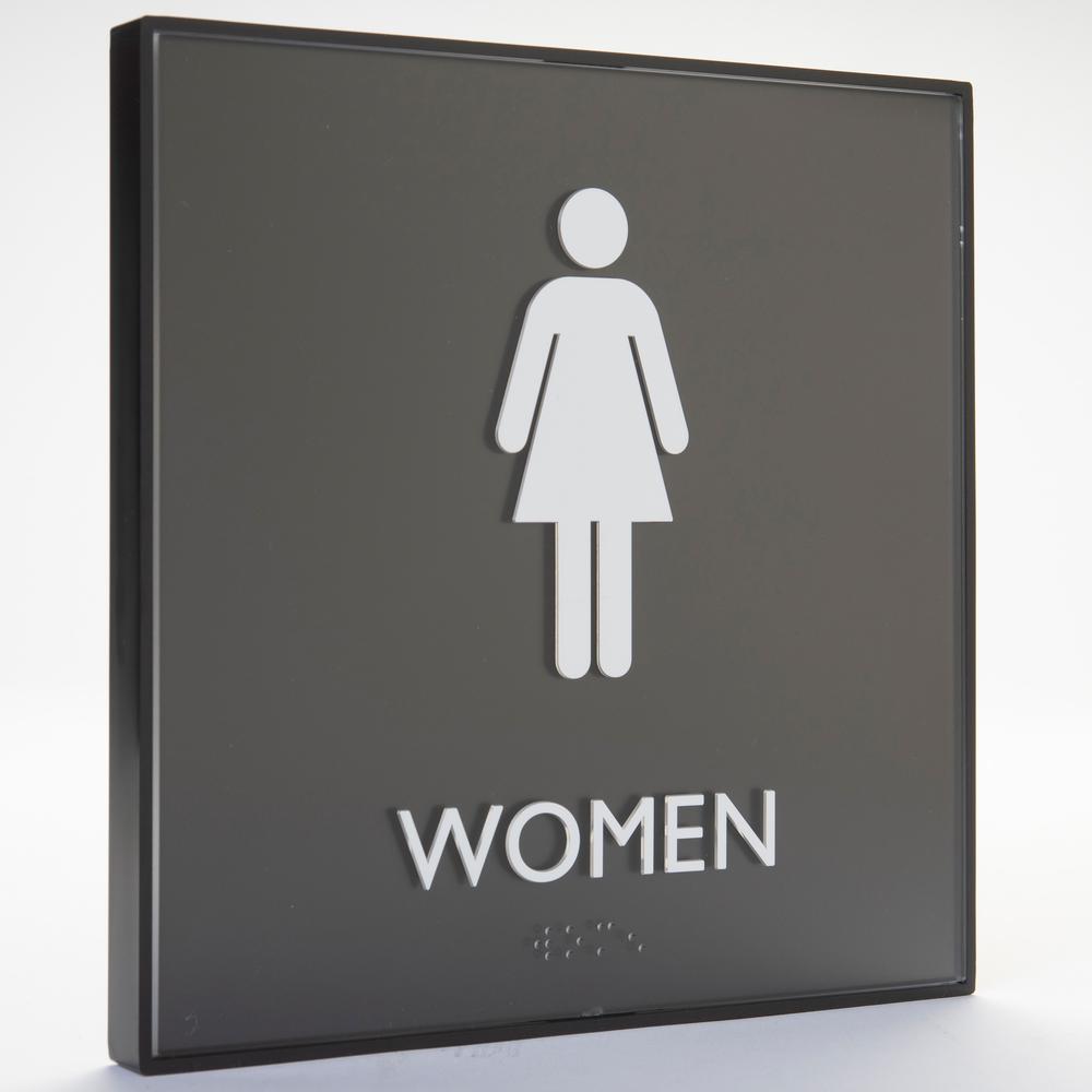 Lorell Women's Restroom Sign - 1 Each - Women Print/Message - 8" Width x 8" Height - Square Shape - Surface-mountable - Easy Readability, Injection-molded - Restroom, Architectural - Plastic - Black, . Picture 9