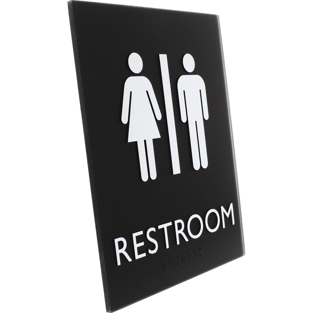 Lorell Unisex Restroom Sign - 1 Each - Toilette Men, TOILETTE (ladies) Print/Message - 6.4" Width x 8.5" Height - Rectangular Shape - Surface-mountable - Easy Readability, Braille - Restroom, Informat. Picture 5