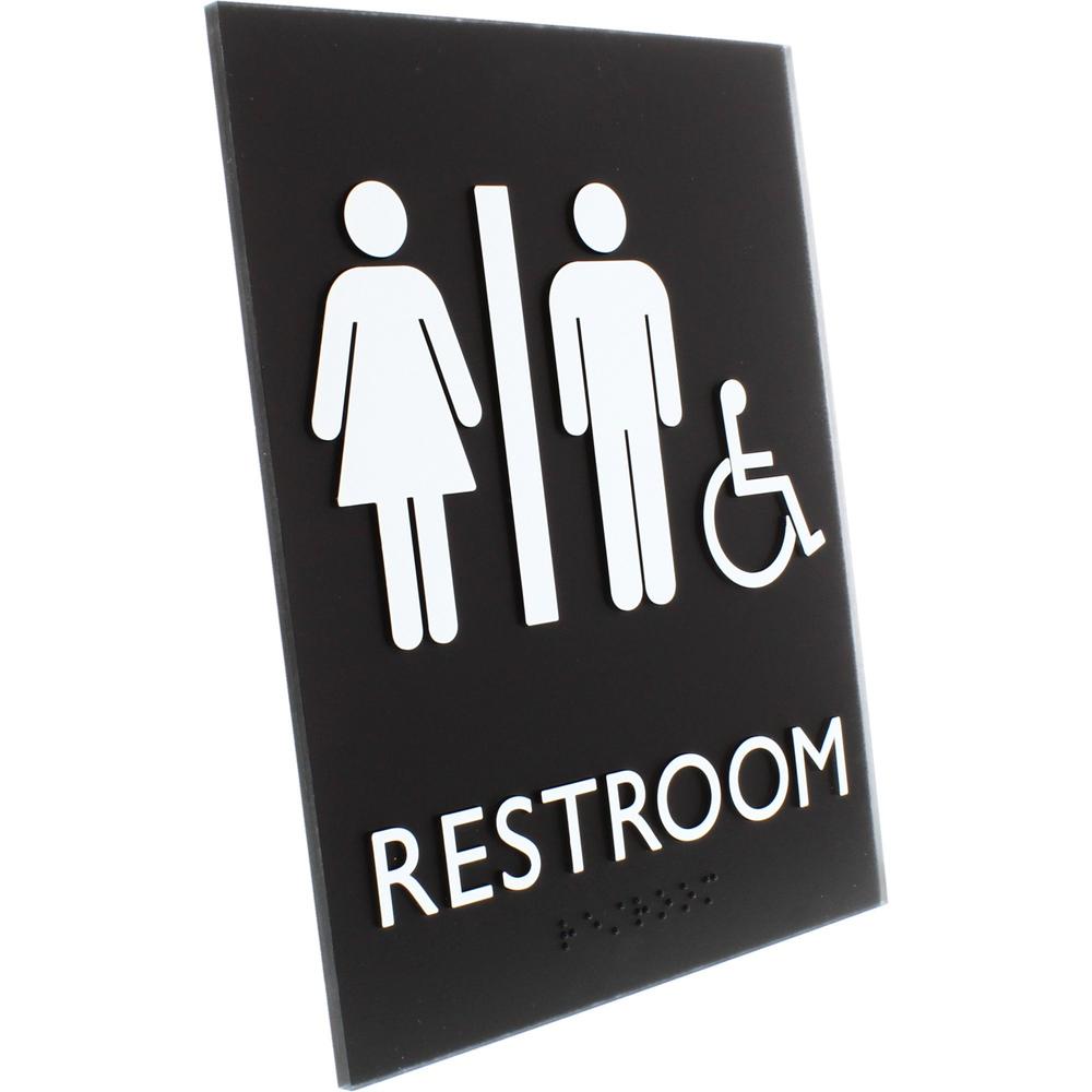Lorell Unisex Handicap Restroom Sign - 1 Each - Restroom (Man/Woman/Wheelchair) Print/Message - 6.4" Width x 8.5" Height - Rectangular Shape - Surface-mountable - Easy Readability, Braille - Restroom . Picture 2
