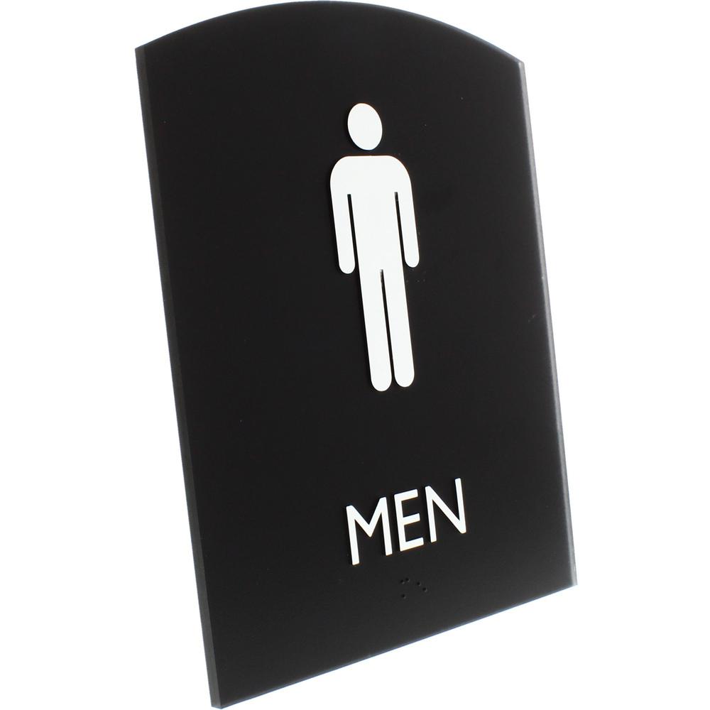 Lorell Arched Men's Restroom Sign - 1 Each - Men Print/Message - 6.8" Width x 8.5" Height - Rectangular Shape - Surface-mountable - Easy Readability, Braille - Plastic - Black. Picture 4
