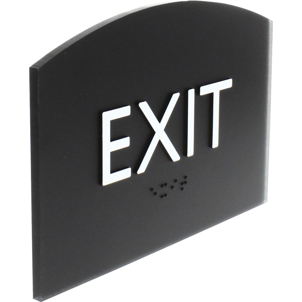Lorell Exit Sign - 1 Each - 4.5" Width x 6.8" Height - Rectangular Shape - Easy Readability, Braille - Plastic - Black. Picture 7