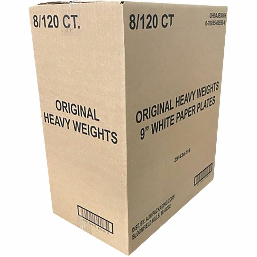 AJM 9" Original Heavyweight Plates - 120 / Pack - Serving, Reheating - Disposable - Microwave Safe - 9" Diameter - White - Paper Body - 8 / Carton. Picture 5