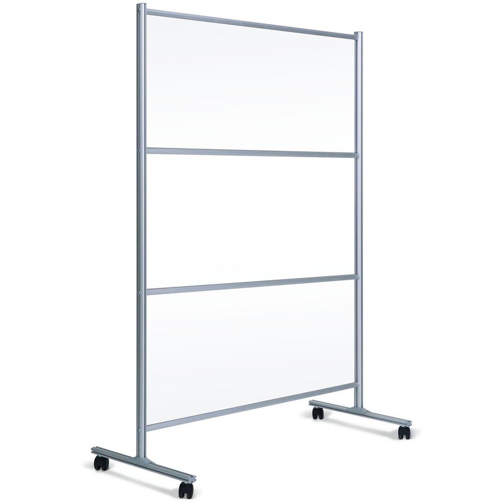 Bi-silque Mobile Glass Panel Divider - 50" Width x 22" Depth x 80.3" Height - Glass - Aluminum, Transparent. Picture 9