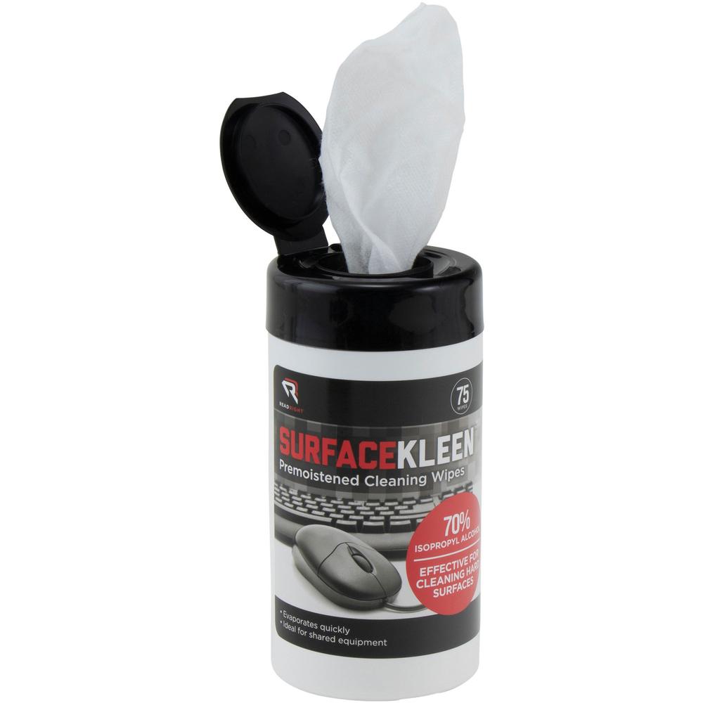 Read Right Surface Kleen Cleaning Wipes - 6.30" Length x 5" Width - 75 / Tub - 1 Each - Pre-moistened, Fast Acting, Quick Drying - White. Picture 6