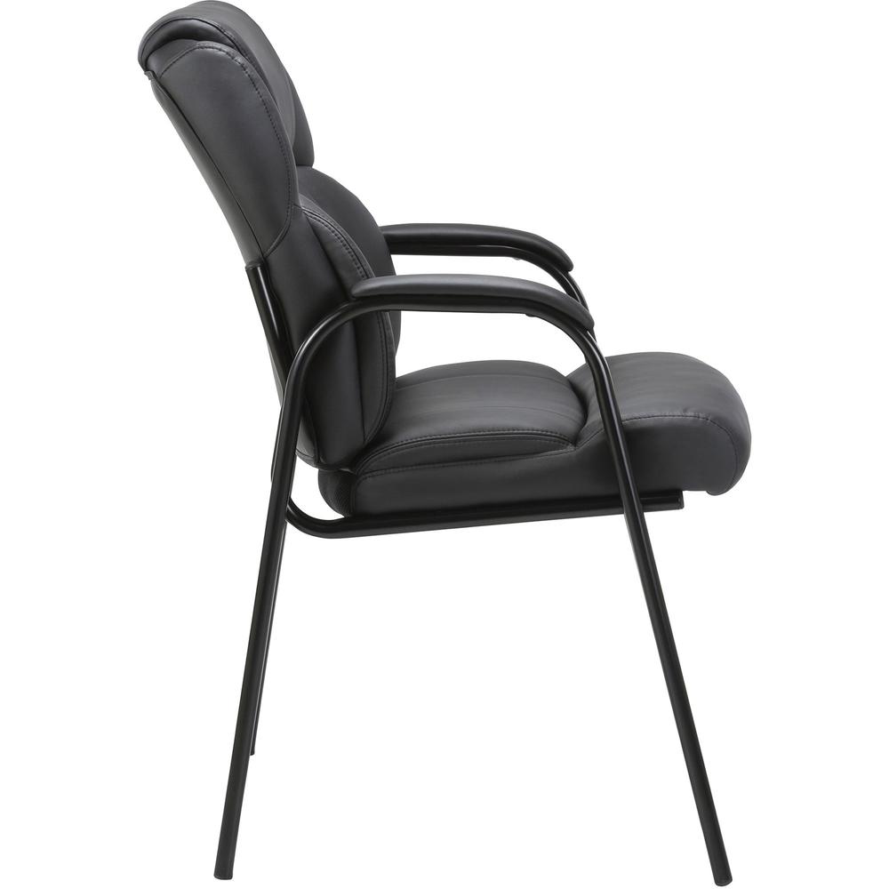 Lorell Low-back Cushioned Guest Chair - Black Bonded Leather Seat - Black Bonded Leather Back - Powder Coated Steel Frame - High Back - Four-legged Base - Armrest - 1 Each. Picture 8