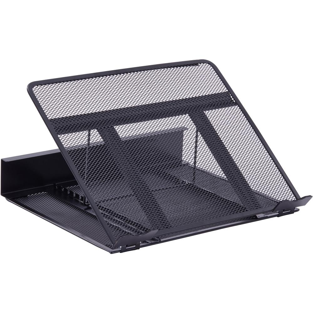 Lorell Mesh Laptop Stand - 3.5" Height x 13" Width x 11.5" Depth - Desktop - Steel, Metal - Black. Picture 3