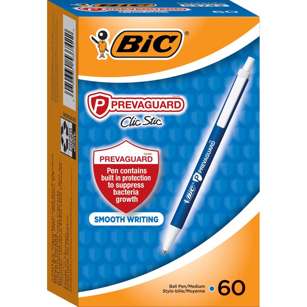 BIC PrevaGuard Clic Stic Antimicrobial Pens - Medium Pen Point - 1 mm Pen Point Size - Retractable - Blue - 60 / Box. Picture 6