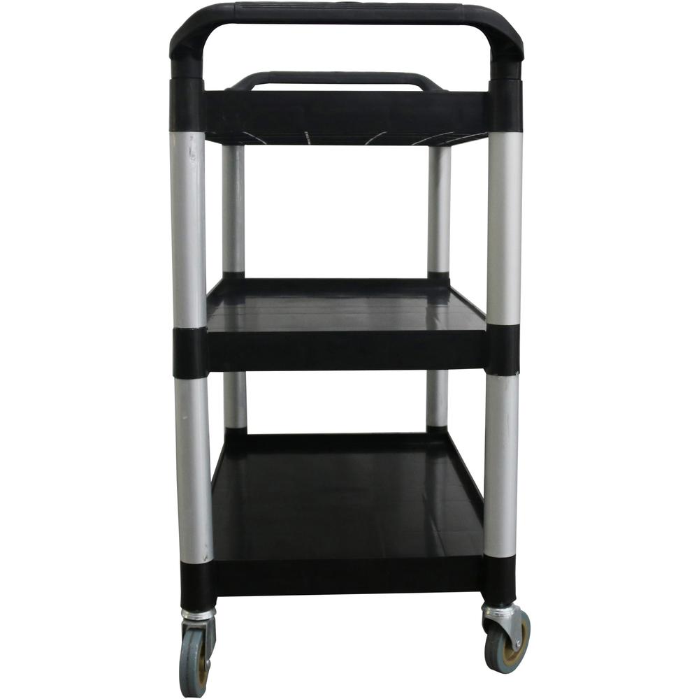 Lorell X-tra Utility Cart - 3 Shelf - Dual Handle - 300 lb Capacity - 4 Casters - 4" Caster Size - Plastic - x 42" Width x 20" Depth x 38" Height - Black - 1 Each. Picture 10