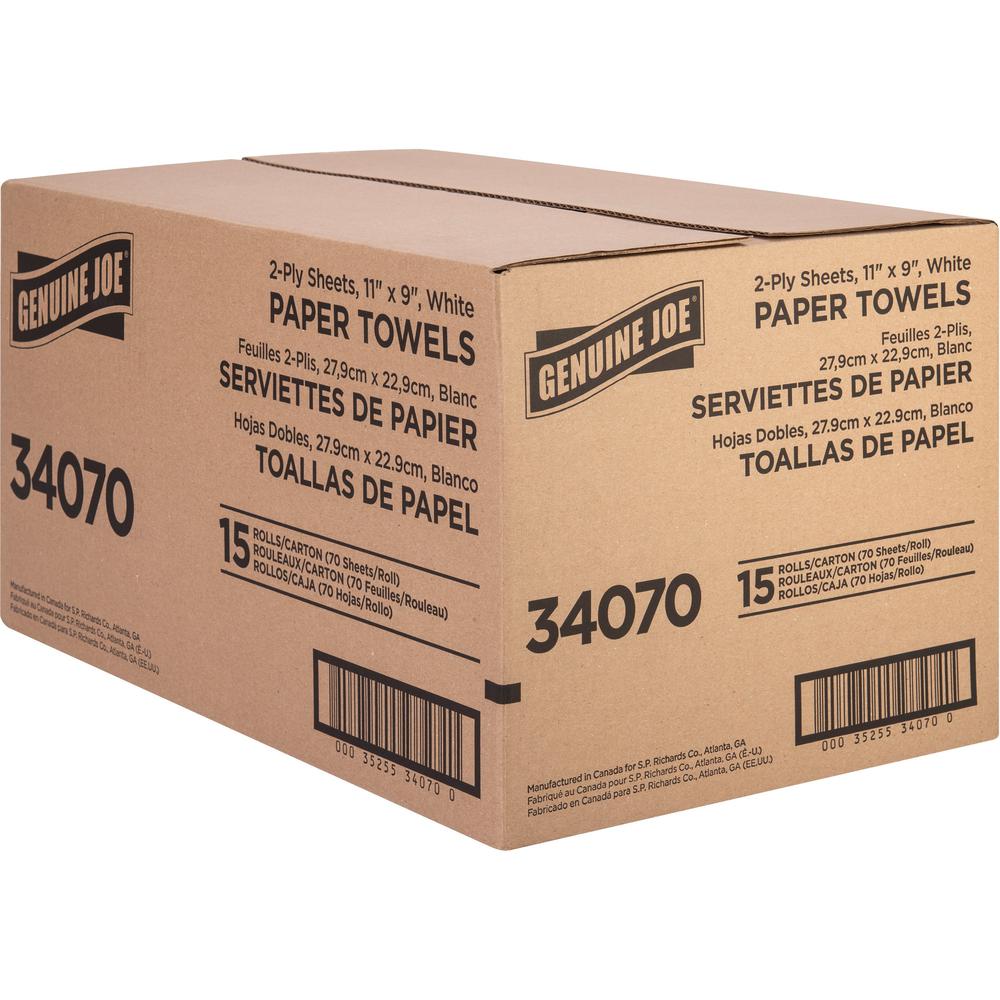 Genuine Joe 2-ply Paper Towel Rolls - 2 Ply - 9" x 11" - 70 Sheets/Roll - White - Paper - 15 / Carton. Picture 4