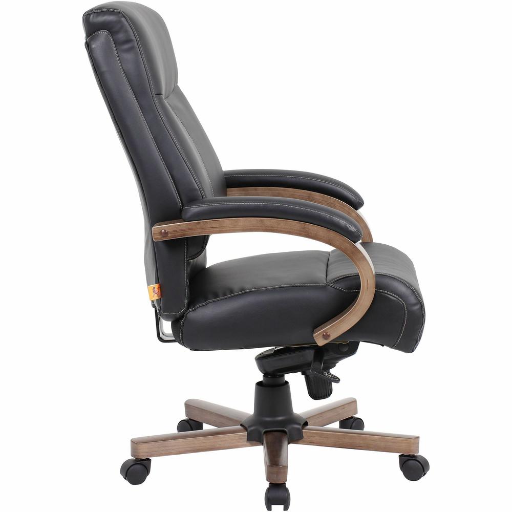 Lorell Wood Base Leather High-back Executive Chair - Black Leather Seat - Black Leather Back - High Back - Armrest - 1 Each. Picture 2