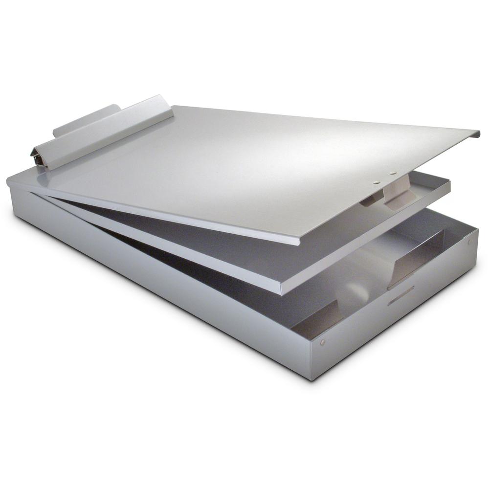 Saunders Cruiser Mate Form Holder with Storage - 1" Clip Capacity - Top Opening - 8 1/2" x 14" - Aluminum - Gray - 1 Each. Picture 2
