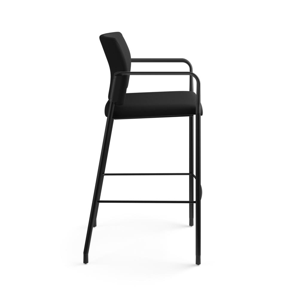 HON Accommodate Sitting Stool - Black Fabric Back - Textured Black Steel Frame - Black - Polyester Fabric - Armrest. Picture 2