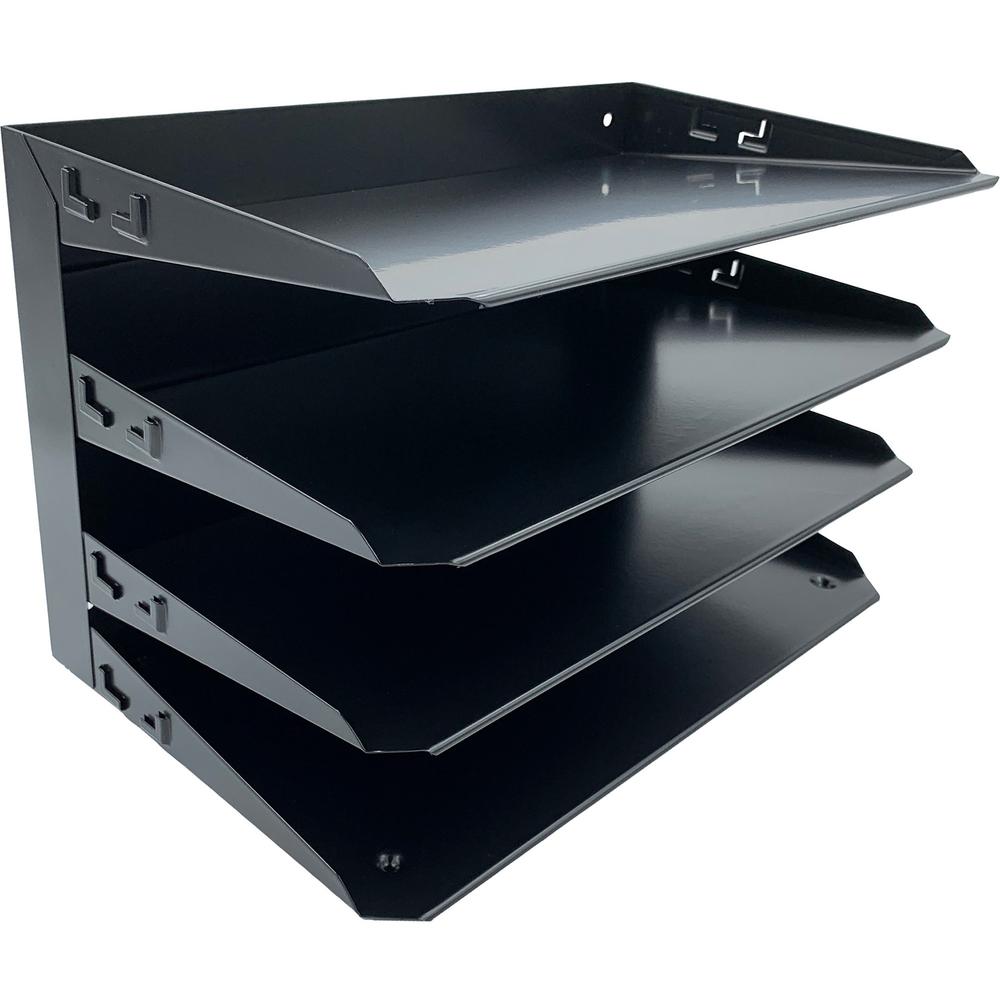 Huron Horizontal Slots Desk Organizer - 4 Compartment(s) - Horizontal - 15" Height x 9.3" Width x 8.6" Depth - Durable - Black - Steel - 1 Each. Picture 6
