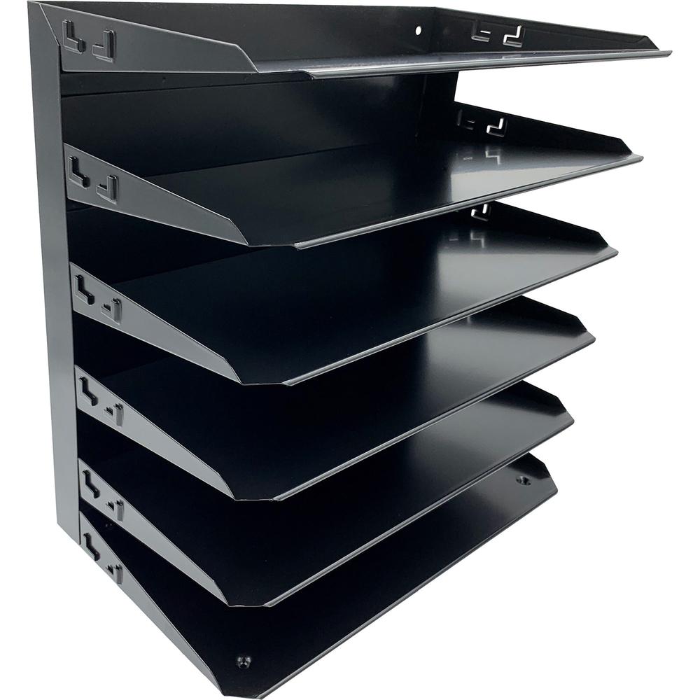 Huron Horizontal Slots Desk Organizer - 6 Compartment(s) - Horizontal - 15" Height x 15" Width x 8.7" Depth - Durable, Label Holder - Black - Steel - 1 Each. Picture 6