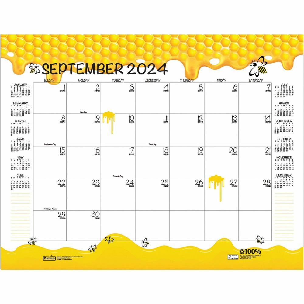 House of Doolittle Honeycomb Monthly Desk Pad Calendar - Julian Dates - Monthly - 12 Month - January 2024 - December 2024 - 22" x 17" Sheet Size - Desk Pad - Yellow - Reinforced Corner, Note Page - 1 . Picture 11