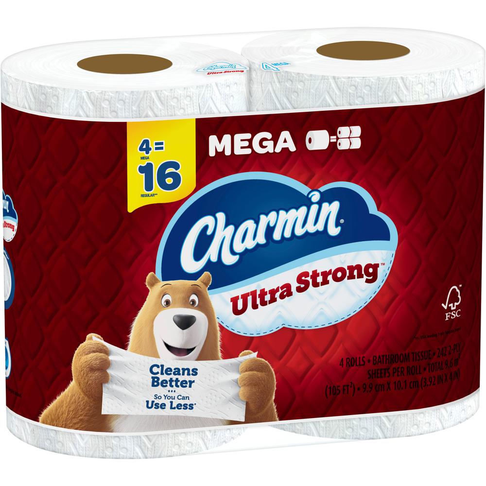 Charmin Ultra Strong Bath Tissue - 2 Ply - White - 4 Rolls Per Pack - 1 Pack. Picture 9