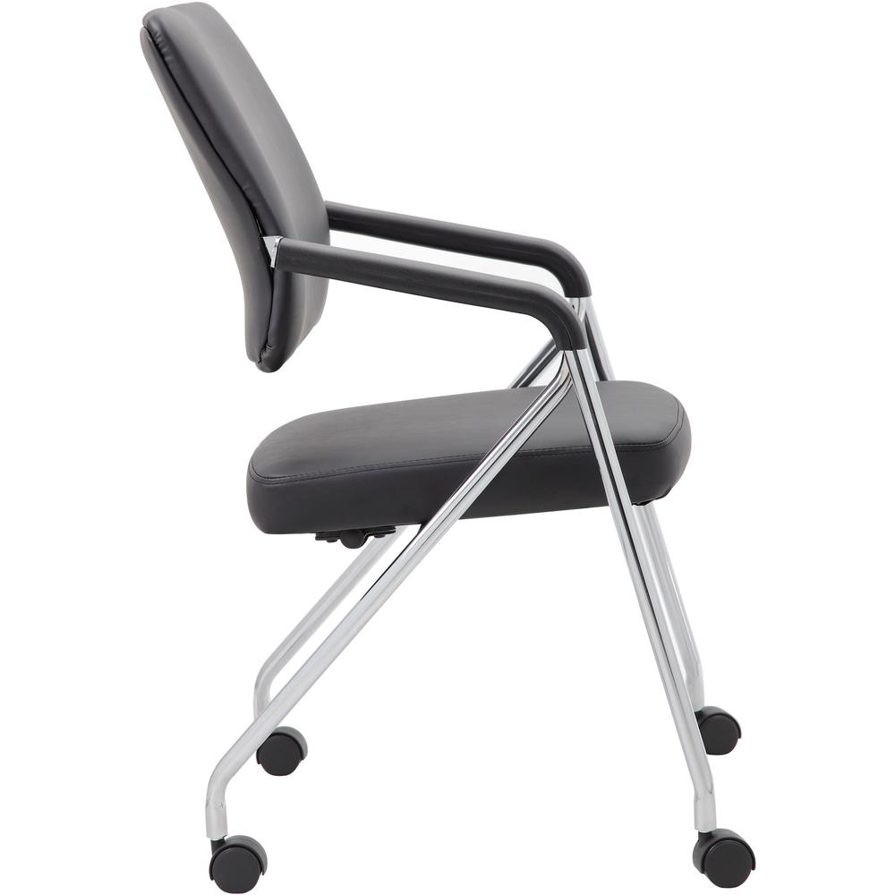Boss Caressoft Plus Training Chair - Black Seat - Black Back - Chrome Frame - Four-legged Base - Vinyl - Armrest - 2 / Carton. Picture 9
