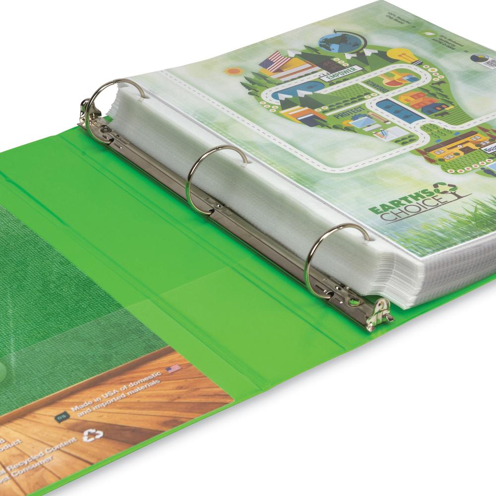 Samsill Earth's Choice Plant-based View Binders - 1 1/2" Binder Capacity - Letter - 8 1/2" x 11" Sheet Size - 3 x Round Ring Fastener(s) - Chipboard, Polypropylene, Plastic - Lime - Recycled - Bio-bas. Picture 8