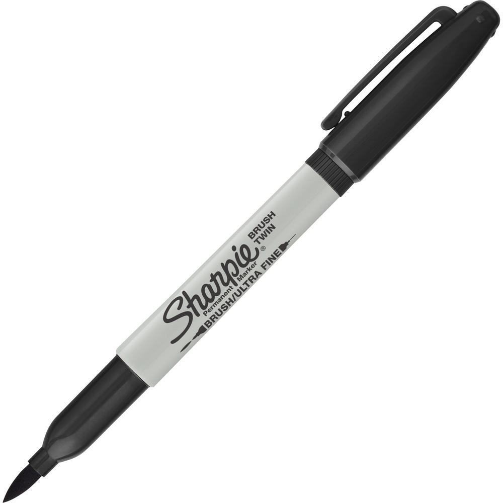Sharpie Brush Twin Permanent Markers - Fine, Broad, Ultra Fine Marker Point - Black - 12 / Dozen. Picture 5
