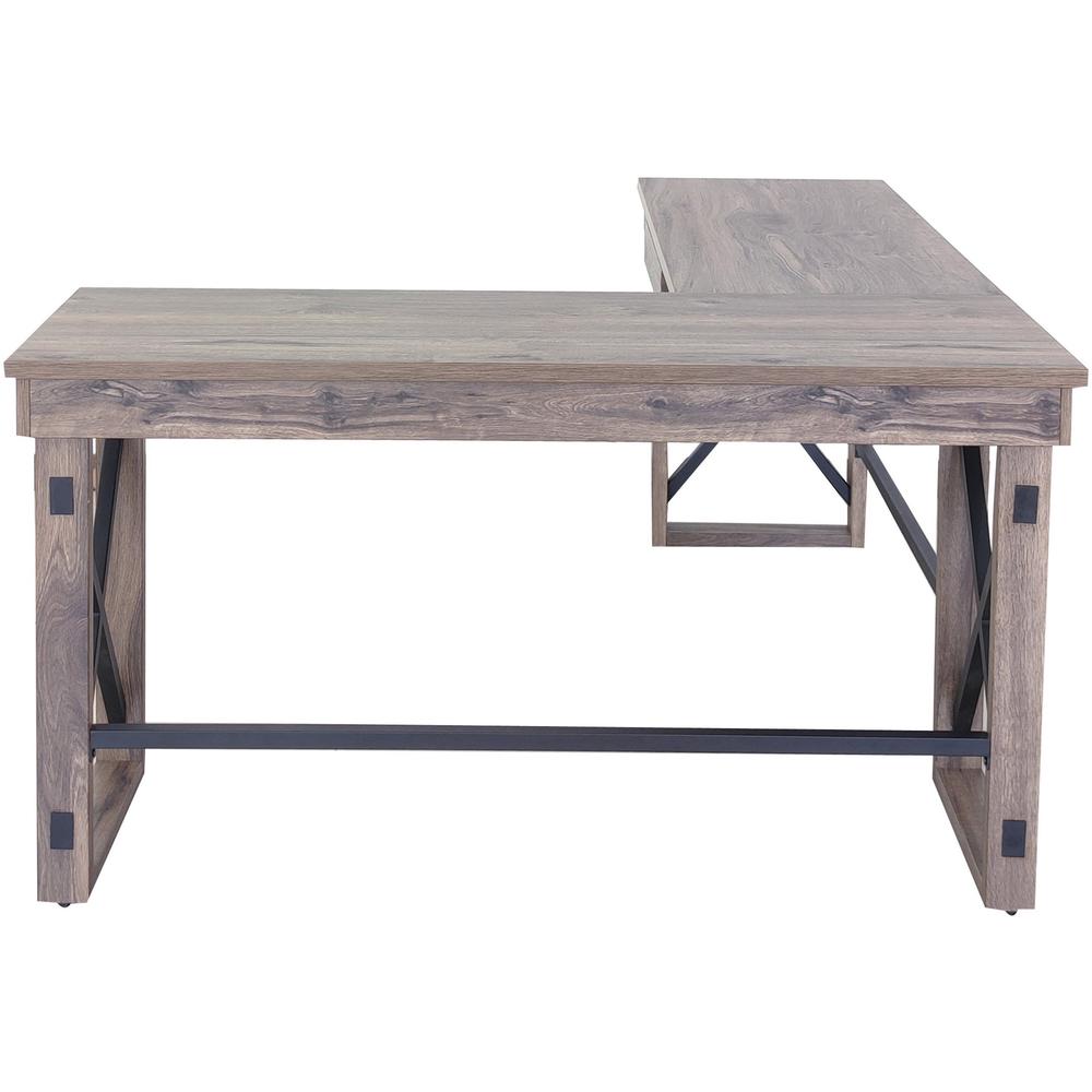 LYS L-Shaped Industrial Desk - L-shaped Top - 200 lb Capacity x 52.13" Table Top Width x 19.75" Table Top Depth - 29.50" Height - Assembly Required - Aged Oak - Medium Density Fiberboard (MDF) - 1 Eac. Picture 9