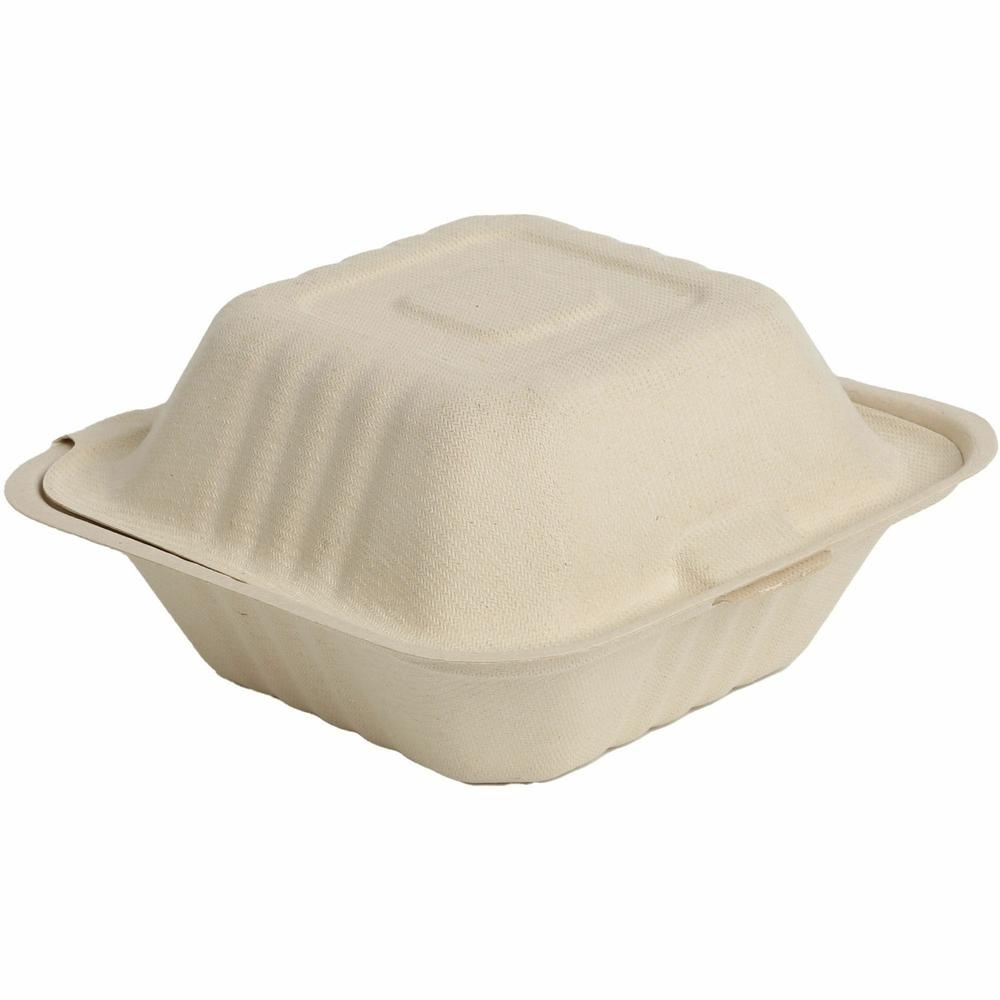 BluTable 21 oz Portable Clamshell Containers - Food Storage, Food - Natural - Molded Fiber, Sugarcane Fiber Body - 500 / Carton. Picture 2