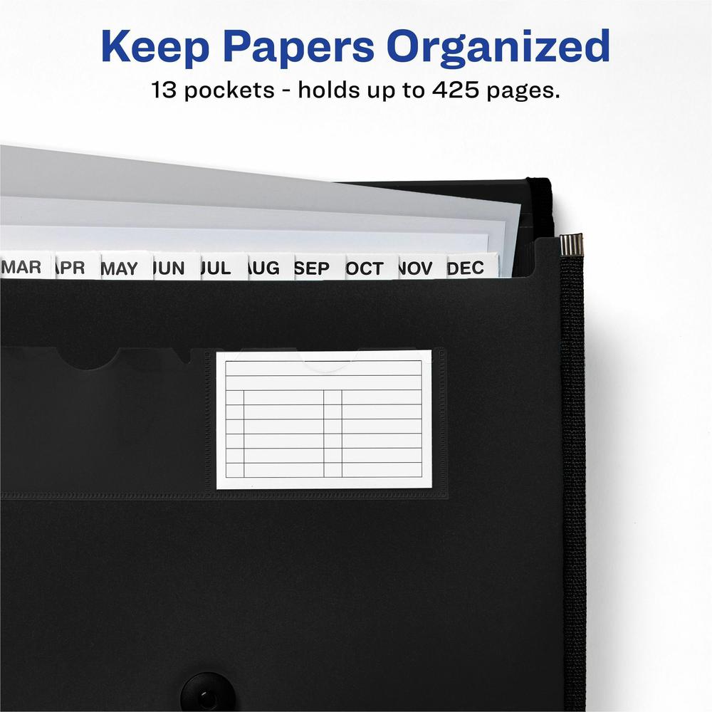 Avery&reg; Letter, A4 Recycled Expanding File - 425 Sheet Capacity - 13 Pocket(s) - Polypropylene, Plastic, Fabric - Black - 100% Recycled. Picture 5