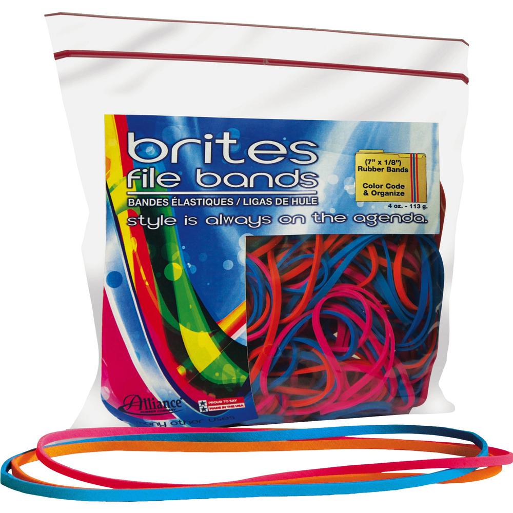 Alliance Rubber Brites 07800 File Bands - Non-Latex Colored Elastic Bands - 7" x 1/8" - 50 Pack - Pink, Blue and Orange - Resealable Bag. Picture 7