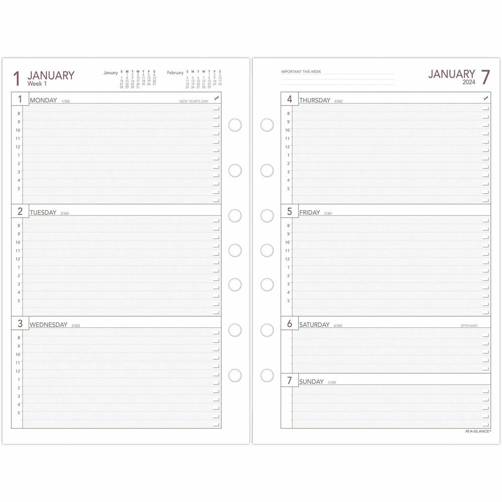 At-A-Glance 2024 Weekly Planner Refill, Loose-Leaf, Desk Size, 5 1/2" x 8 1/2" - Business - Julian Dates - Weekly - 1 Year - January 2024 - December 2024 - 8:00 AM to 5:00 PM - Hourly, Monday - Friday. Picture 7