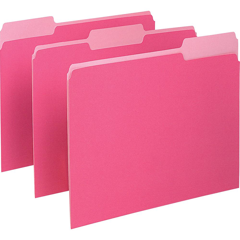 Pendaflex 1/3 Tab Cut Letter Recycled Top Tab File Folder - 8 1/2" x 11" - Top Tab Location - Assorted Position Tab Position - Pink - 10% Recycled - 100 / Box. Picture 3
