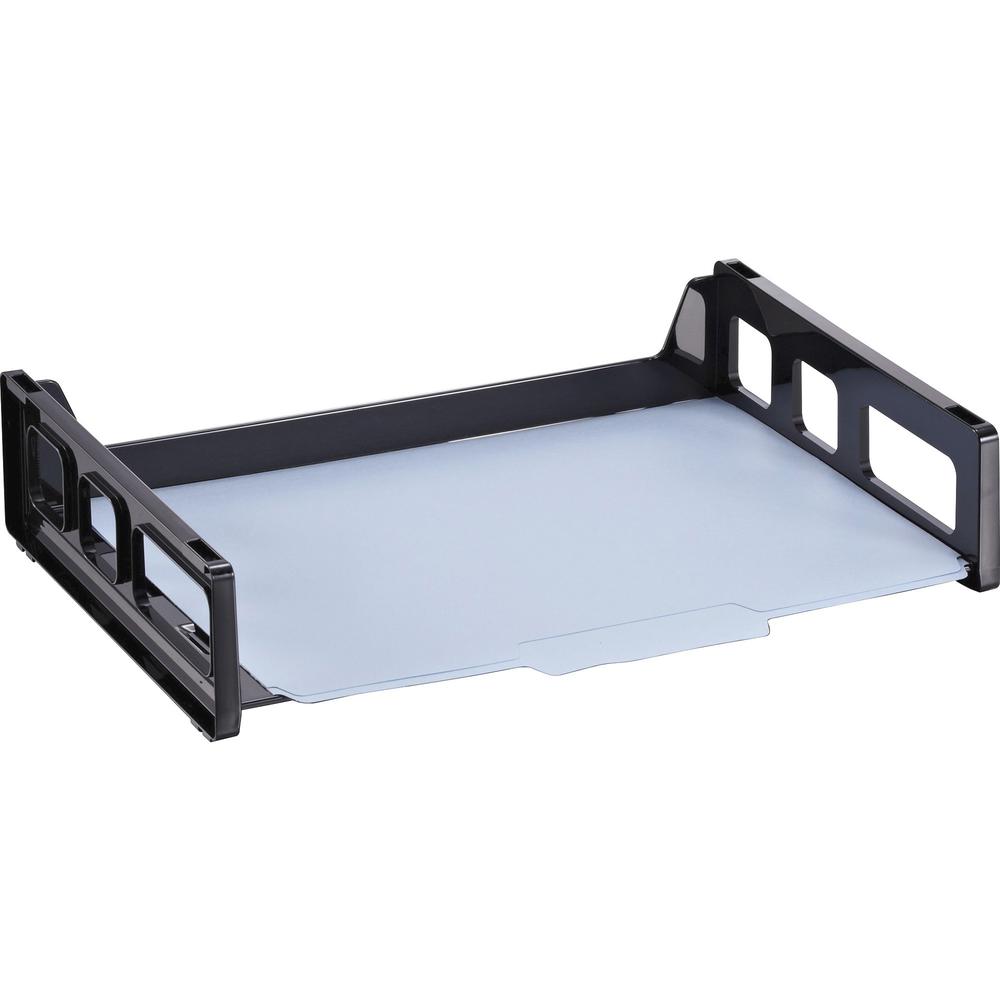 Officemate Black Side-Loading Desk Trays - 2.8" Height x 13.2" Width x 9" Depth - Desktop - Stackable, Durable, Non-stick, Portable, Carrying Handle - 1 Each. Picture 5