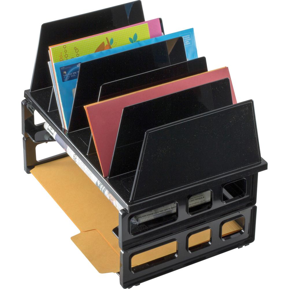Officemate Sorter with 2 Letter Trays - 5 Compartment(s) - 10.3" Height x 13.5" Width x 9.1" Depth, Desktop - Stackable - Black - 1 / Pack. Picture 3