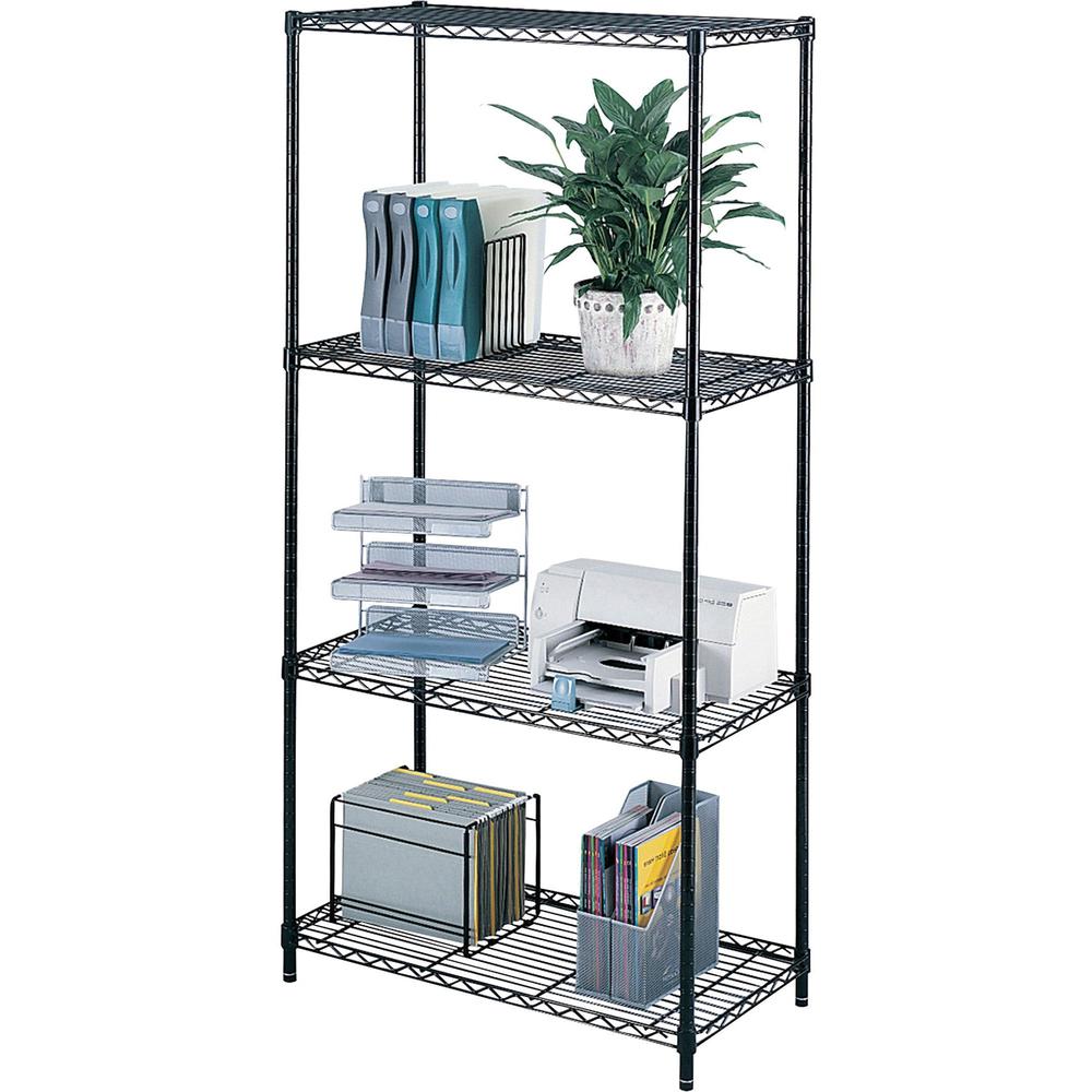 Safco Industrial Wire Shelving - 48" x 18" x 72" - 4 x Shelf(ves) - 1250 lb Load Capacity - Leveling Glide, Dust Proof, Adjustable Leveler, Adjustable Feet - Black - Powder Coated - Steel - Assembly R. Picture 2