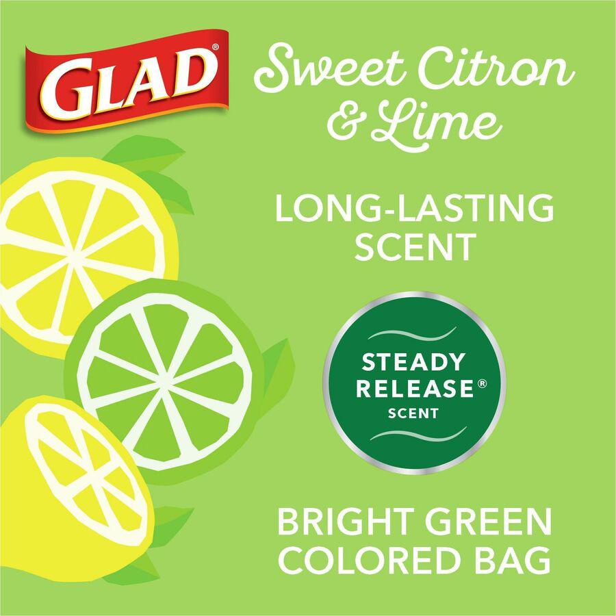 Glad Small Kitchen Drawstring Trash Bags - Febreze Sweet Citron & Lime - 4 gal Capacity - Drawstring Closure - Green - 34/Box - Home Office, Bathroom, Kitchen, Laundry. Picture 20