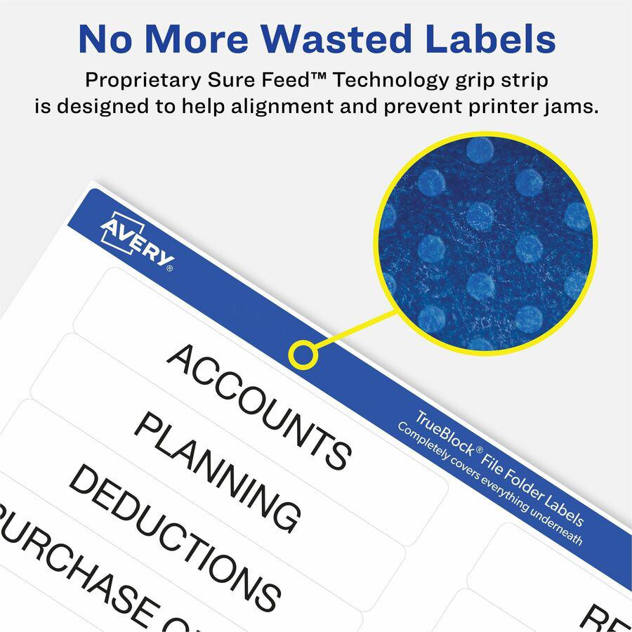 Avery&reg; TrueBlock File Folder Labels - Permanent Adhesive - Rectangle - Laser, Inkjet - Blue - Paper - 30 / Sheet - 50 Total Sheets - 1500 Total Label(s) - 1500 / Box. Picture 10