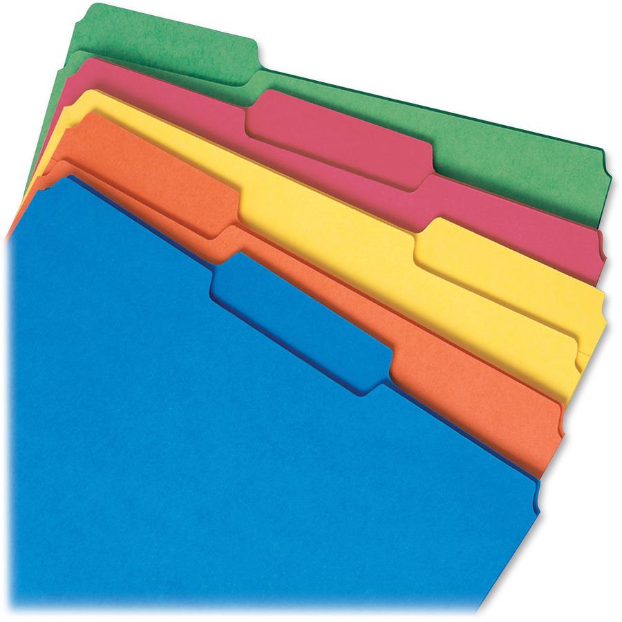 Smead 1/3 Tab Cut Letter Recycled Hanging Folder - 8 1/2" x 11" - 3/4" Expansion - Top Tab Location - Assorted Position Tab Position - Green, Orange, Red, Sky Blue, Yellow - 10% Recycled - 100 / Box. Picture 11