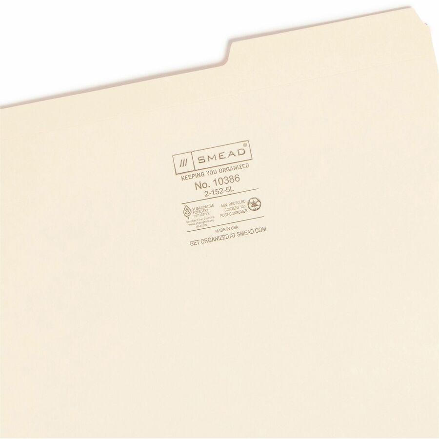 Smead 2/5 Tab Cut Letter Recycled Top Tab File Folder - 8 1/2" x 11" - 3/4" Expansion - Top Tab Location - Right Tab Position - Manila - 10% Recycled - 100 / Box. Picture 8