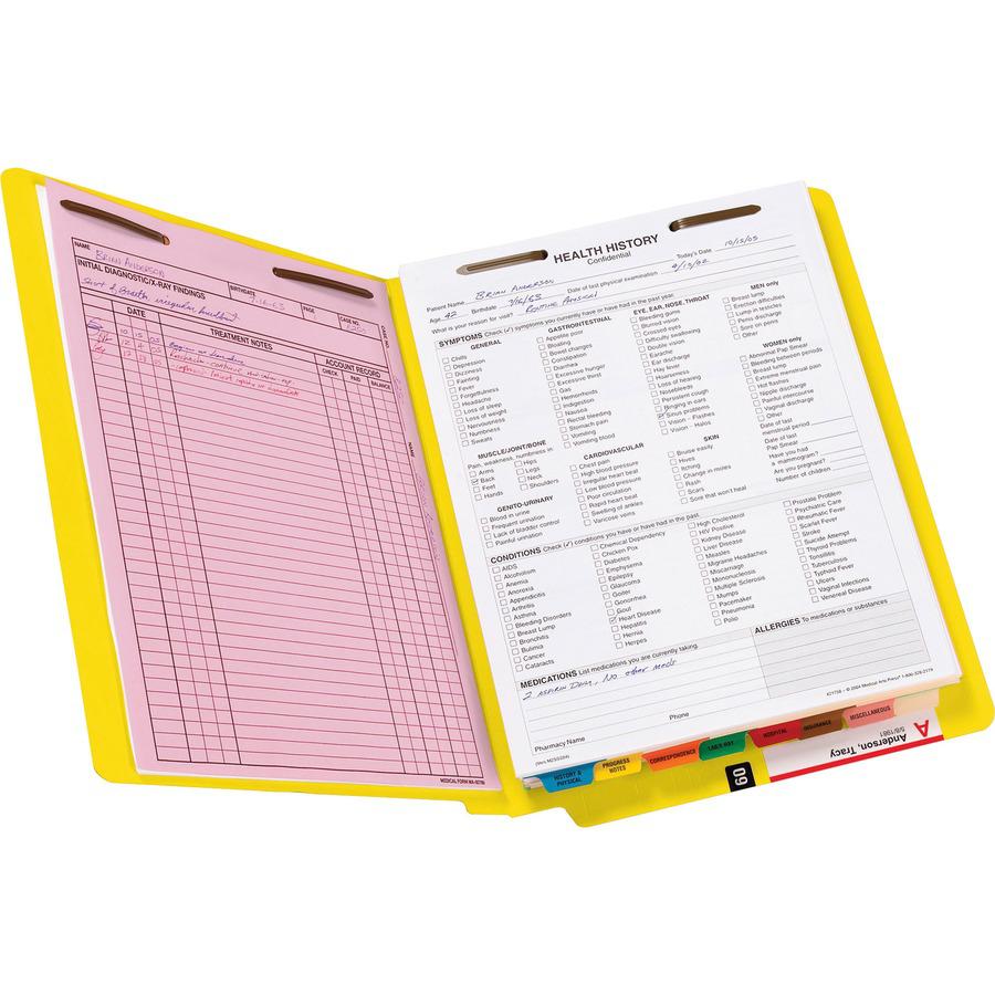 Smead Colored Straight Tab Cut Letter Recycled Fastener Folder - 8 1/2" x 11" - 3/4" Expansion - 2 x 2B Fastener(s) - 2" Fastener Capacity for Folder - End Tab Location - Yellow - 10% Recycled - 50 / . Picture 8