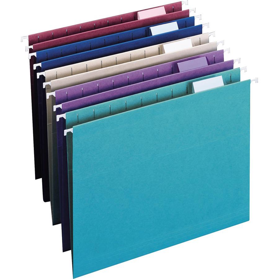 Smead Colored 1/5 Tab Cut Letter Recycled Hanging Folder - 8 1/2" x 11" - Top Tab Location - Assorted Position Tab Position - Gray, Maroon, Navy, Purple, Teal - 10% Recycled - 25 / Box. Picture 2