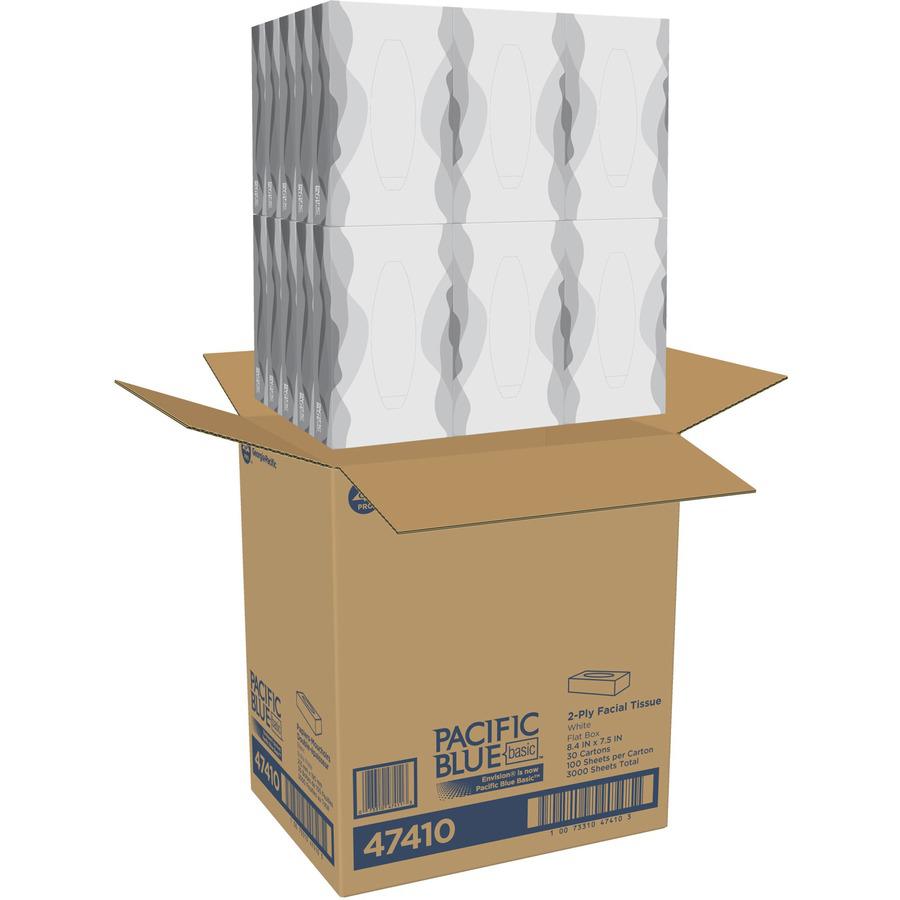 Envision Flat Box Facial Tissue - 2 Ply - White - For Healthcare - 100 Per Box - 30 / Carton. Picture 3